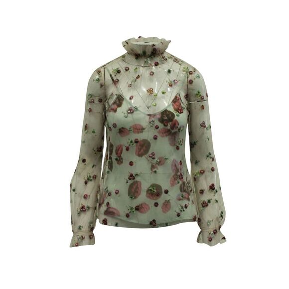 Luisa Beccaria Floral Embroidered Mesh Blouse in Multicolor Polyester - Picture 2 of 7